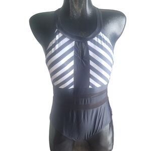Shein Black and White Striped Swimsuit XL